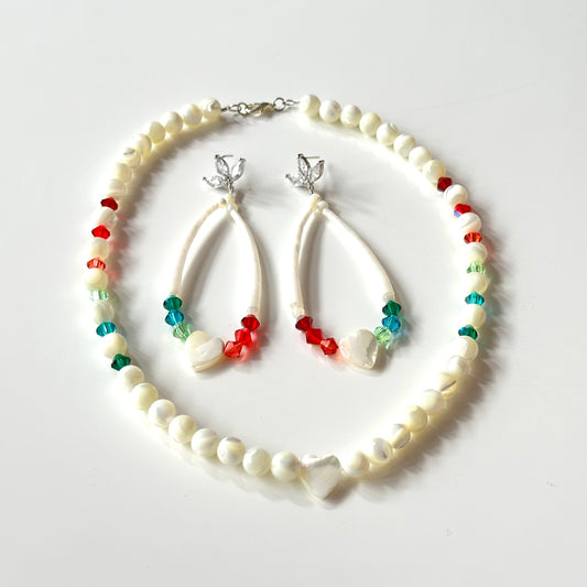 Dentalium Shell Necklace Set: Cherry