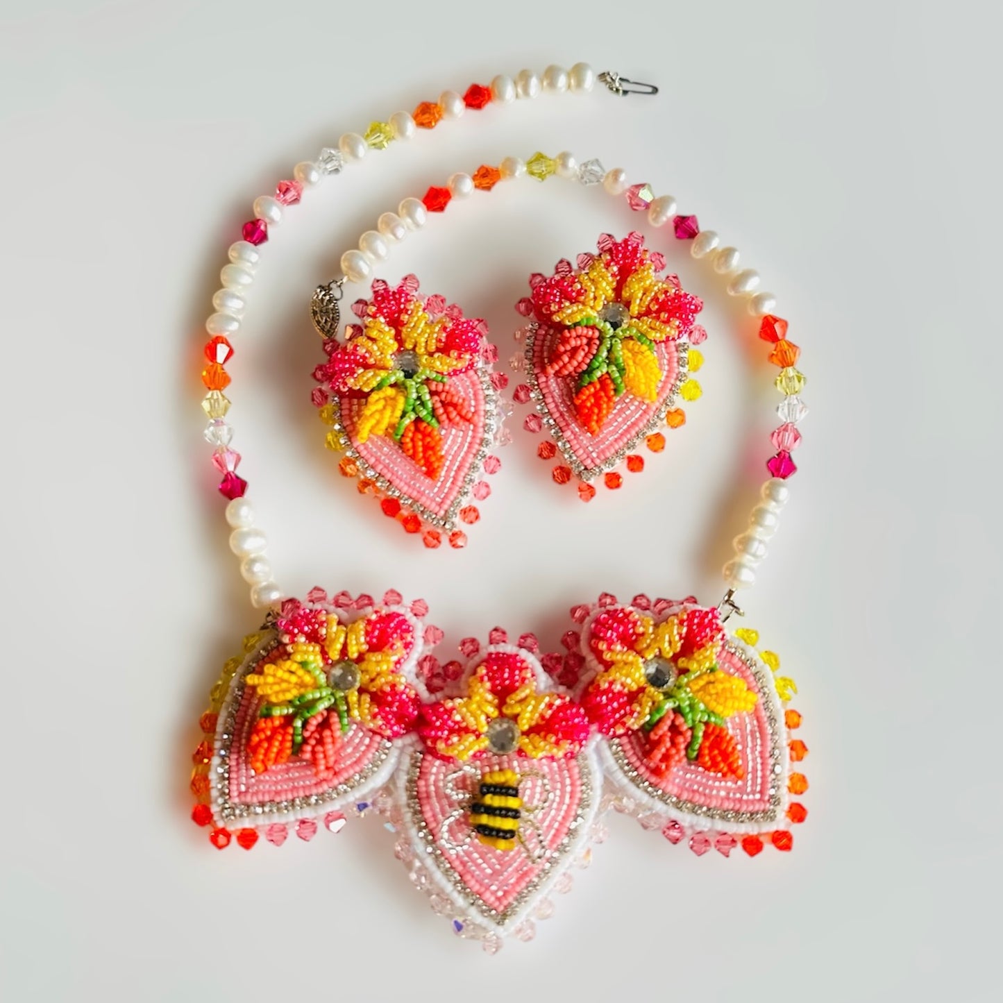 Mini StrawBaby Earrings + Medallion: Summer Sunrise